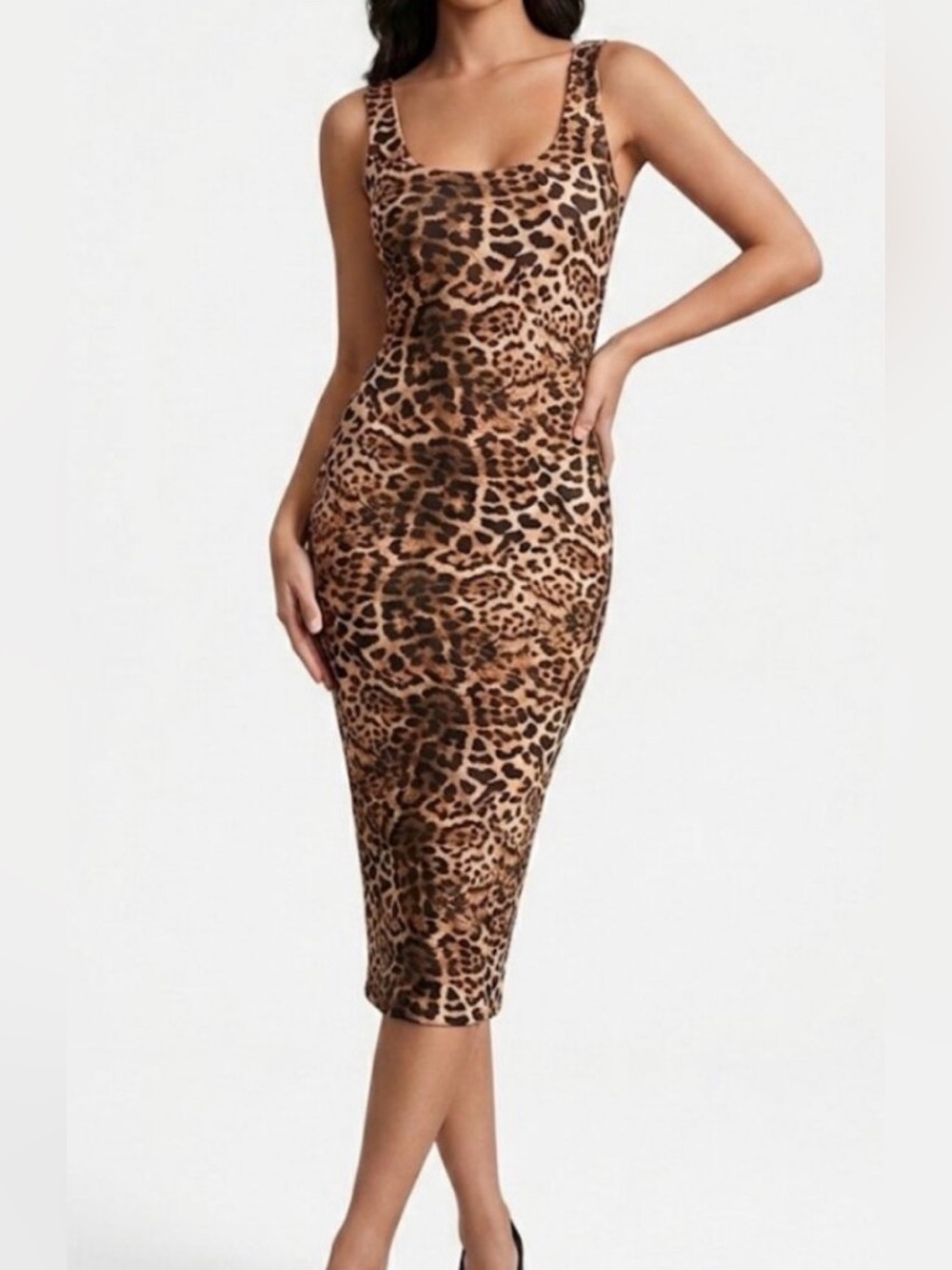 naked wardrobe Leopard-Print Bodycon Midi Dress - Brown